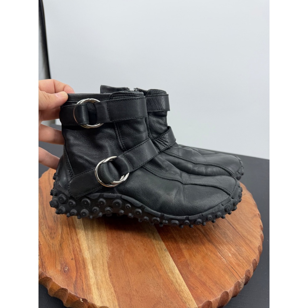 No Name Moto Ankle Boots Women 36 Black Leather Buckle Strap Pebbled Sole